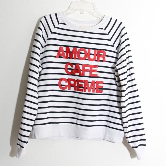 Sezane Amour Café Crème Sweatshirt Ecru Navy Red Striped Organic Cotton Sz Small - Picture 2 of 16